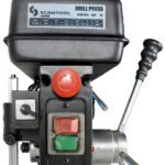 SCANTOOL 16AT Drill Press Headstock with Emergency Stop, Speed Control, On/Off Buttons, and Machine Label
