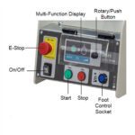 Touch display and control panel of the Merkle D 150 Touch / 150-400 Turntable with emergency stop and rotary switch.