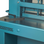 Front zoom-in view of SCANTOOL TSM guillotine shear with material angle guide