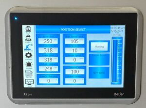 Beijer Controller Displaying Parameters for Upper Limit, Slow Down Limit, Lower Limit, Actual Position, Fast Speed Limit, Slow Speed Limit