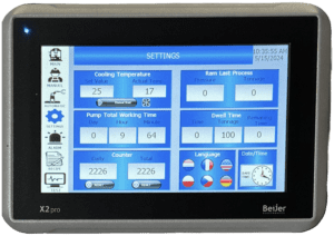 Settings ares on the Beijer 7 X2 HMI on PPCT series press from RHTC.
