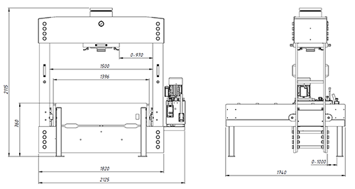 PPTL-1650-1500 Wide Portal Roll Frame Press - Presents machine dimensions, 500x267 pixels